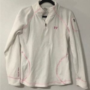 Under Armour white & pink breast cancer quarter zip long sleeve pullover, Med.